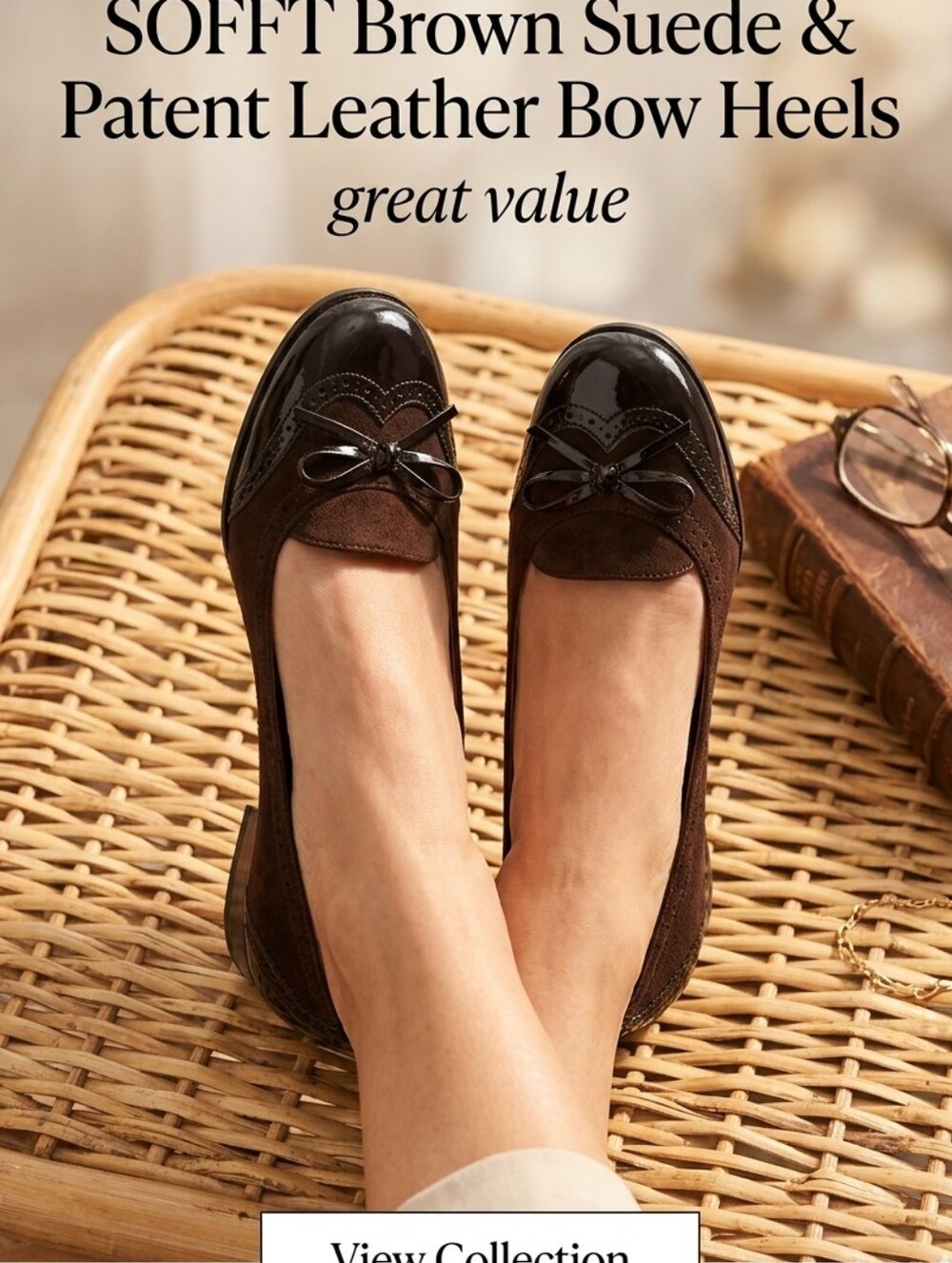 👣SOFFT Brown Suede & Patent Leather Bow Heels great value